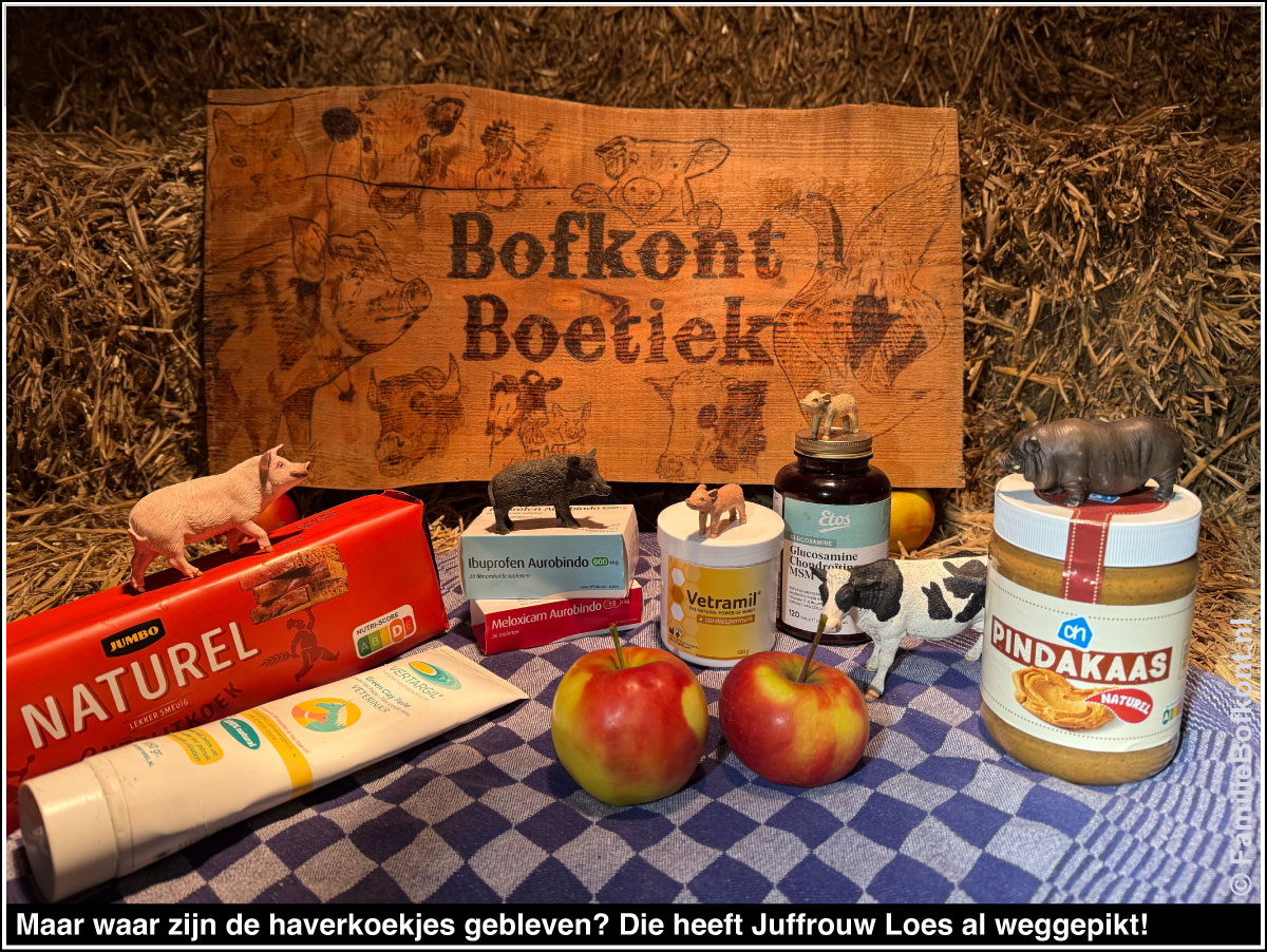 Maar waar zijn de haverkoekjes gebleven? Die heeft Juffrouw Loes al weggepikt!